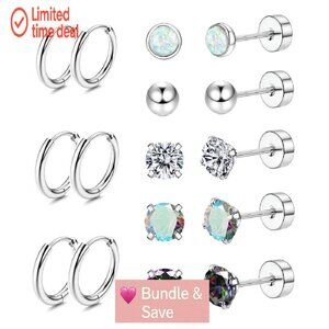 Hypoallergenic Surgical Steel Earrings 20G Flat Back Stud Hoop Set